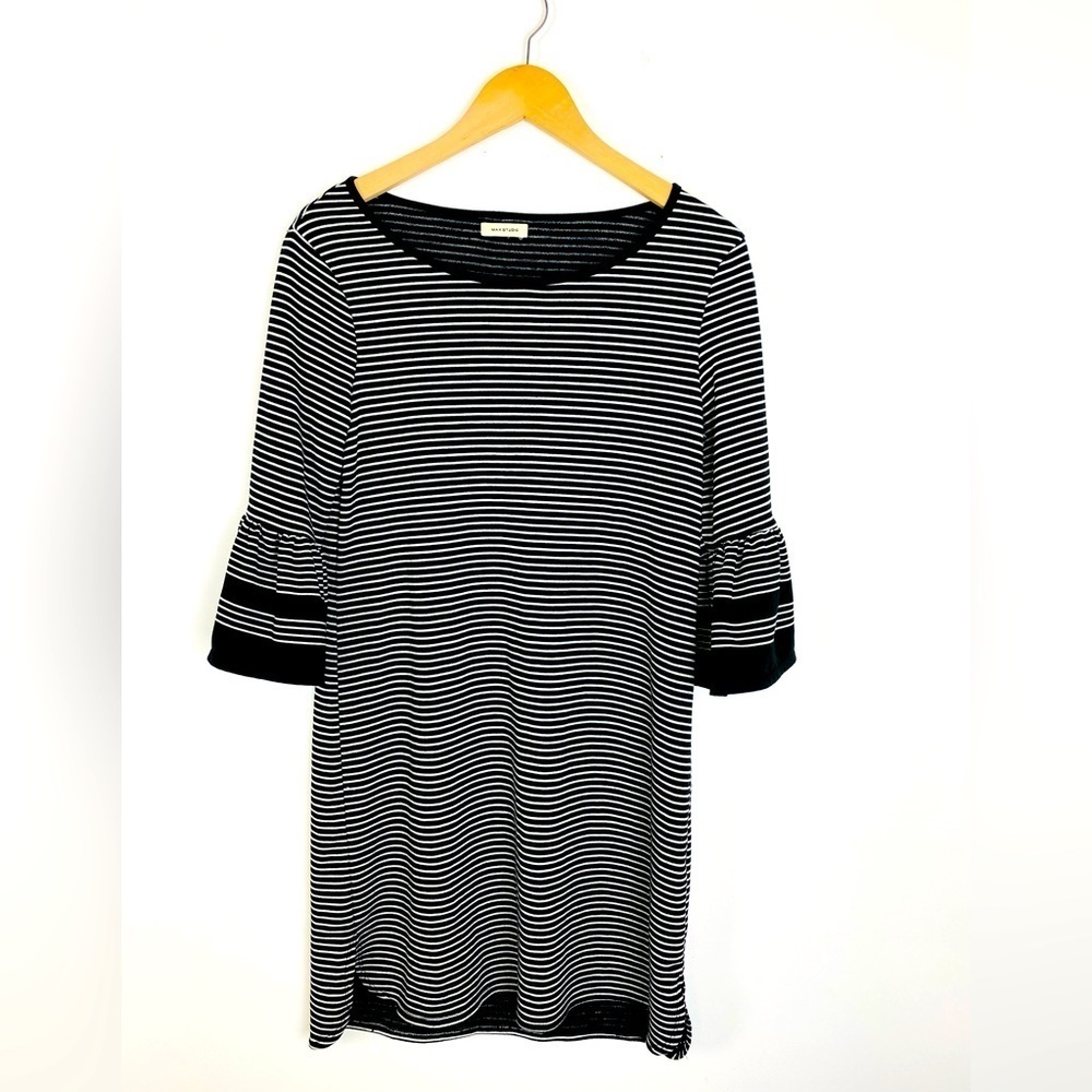 Max Studio Ruffle Sleeve Striped Dress, Size Medium, Black and White